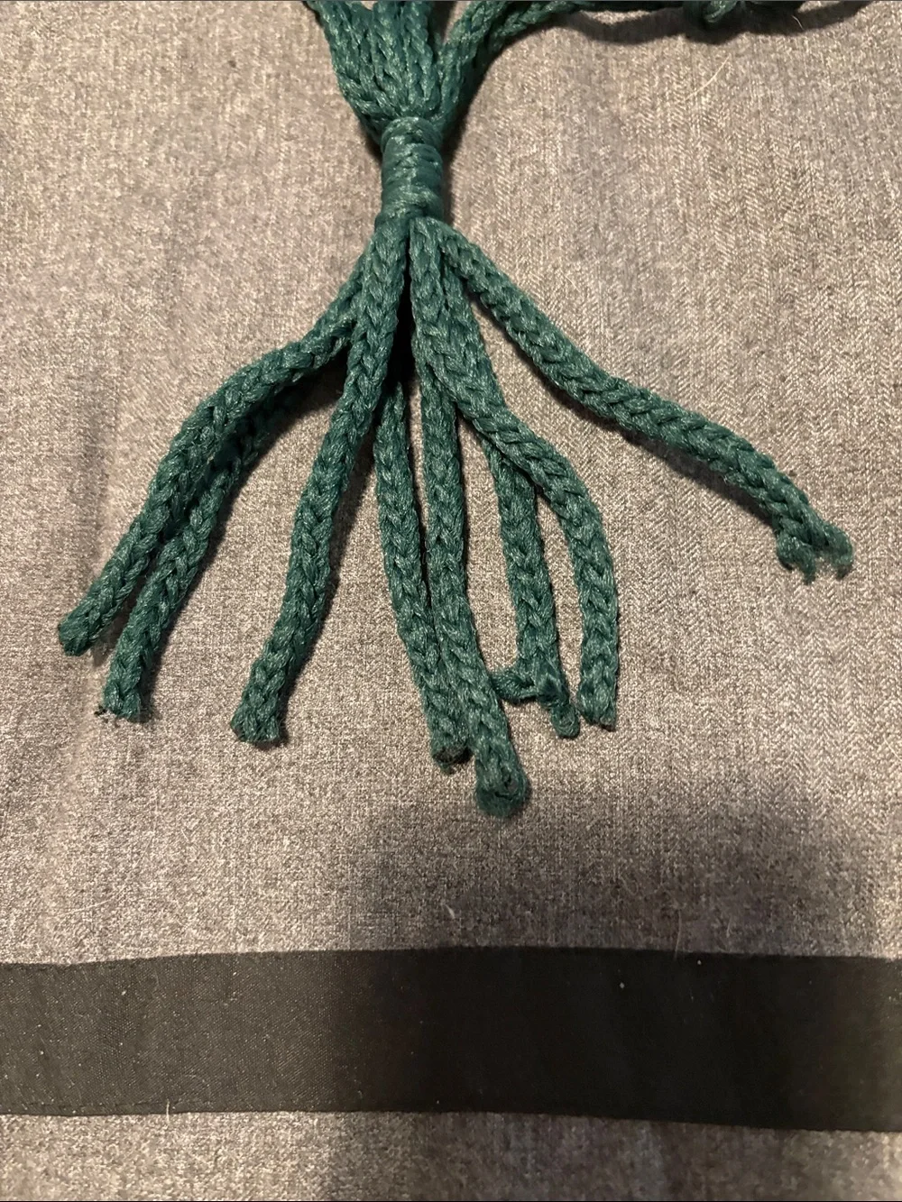 Vintage Boho Green Macrame Plant Hanger and black metal wall plant hanger.